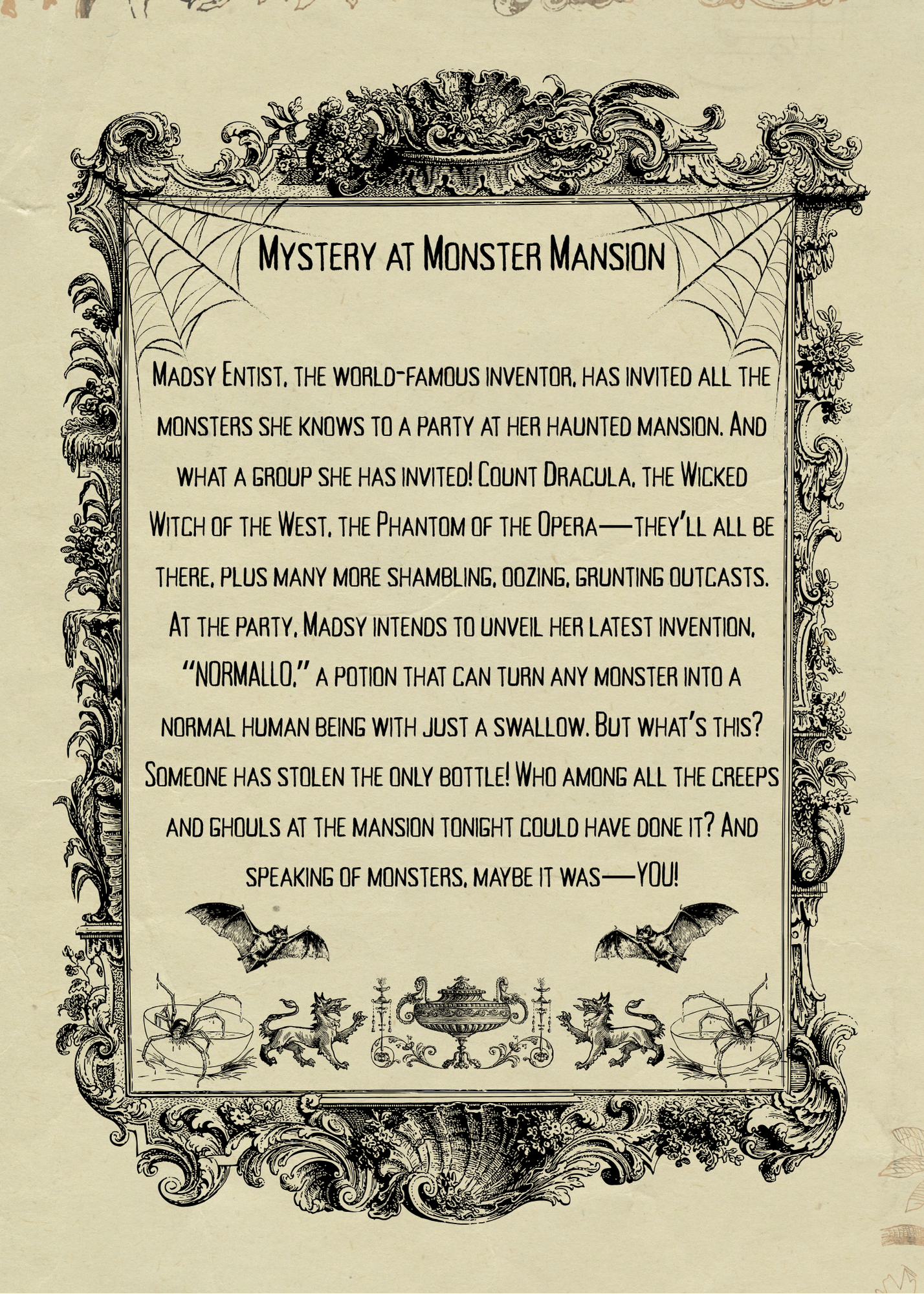 Original Mystery at Monster Mansion story invitation